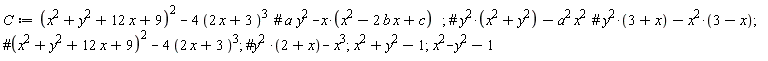 C := (x^2+y^2+12*x+9)^2-4*(2*x+3)^3