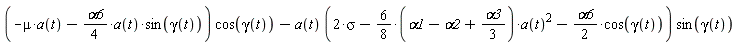 (-mu*a(t)-(1/4)*alpha6*a(t)*sin(gamma(t)))*cos(gamma(t))-a(t)*(2*sigma-(6*(1/8))*(alpha1-alpha2+(1/3)*alpha3)*a(t)^2-(1/2)*alpha6*cos(gamma(t)))*sin(gamma(t))