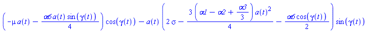 (-mu*a(t)-(1/4)*alpha6*a(t)*sin(gamma(t)))*cos(gamma(t))-a(t)*(2*sigma-(3/4)*(alpha1-alpha2+(1/3)*alpha3)*a(t)^2-(1/2)*alpha6*cos(gamma(t)))*sin(gamma(t))