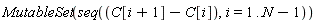 MutableSet(seq(C[i+1]-C[i], i = 1 .. N-1))