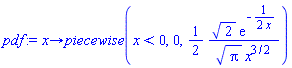 proc (x) options operator, arrow; piecewise(x < 0, 0, (1/2)*2^(1/2)*exp(-(1/2)/x)/(Pi^(1/2)*x^(3/2))) end proc