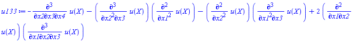 -(diff(diff(diff(u(X), x2), x3), x4))-(diff(diff(diff(u(X), x2), x2), x3))*(diff(diff(u(X), x1), x1))-(diff(diff(u(X), x2), x2))*(diff(diff(diff(u(X), x1), x1), x3))+2*(diff(diff(u(X), x1), x2))*(diff(diff(diff(u(X), x1), x2), x3))