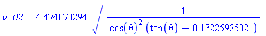 4.474070294*(1/(cos(theta)^2*(tan(theta)-.1322592502)))^(1/2)