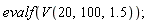 evalf(V(20, 100, 1.5));