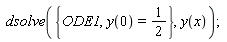 dsolve({ODE1, y(0) = 1/2}, y(x))