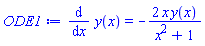 diff(y(x), x) = -2*x*y(x)/(x^2+1)