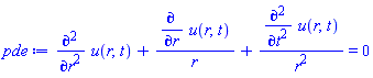 diff(diff(u(r, t), r), r)+(diff(u(r, t), r))/r+(diff(diff(u(r, t), t), t))/r^2 = 0