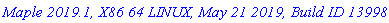 `Maple 2019.1, X86 64 LINUX, May 21 2019, Build ID 1399874`