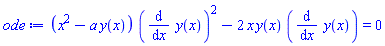 (x^2-a*y(x))*(diff(y(x), x))^2-2*x*y(x)*(diff(y(x), x)) = 0