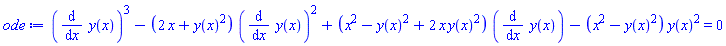(diff(y(x), x))^3-(2*x+y(x)^2)*(diff(y(x), x))^2+(x^2-y(x)^2+2*x*y(x)^2)*(diff(y(x), x))-(x^2-y(x)^2)*y(x)^2 = 0