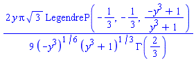 (2/9)*y*Pi*3^(1/2)*LegendreP(-1/3, -1/3, (-y^3+1)/(y^3+1))/((-y^3)^(1/6)*(y^3+1)^(1/3)*GAMMA(2/3))