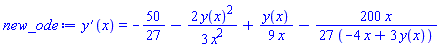 diff(y(x), x) = -50/27-(2/3)*y(x)^2/x^2+(1/9)*y(x)/x-(200/27)*x/(-4*x+3*y(x))