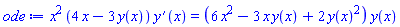 x^2*(4*x-3*y(x))*(diff(y(x), x)) = (6*x^2-3*x*y(x)+2*y(x)^2)*y(x)