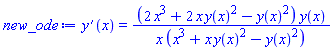 diff(y(x), x) = (2*x^3+2*x*y(x)^2-y(x)^2)*y(x)/(x*(x^3+x*y(x)^2-y(x)^2))
