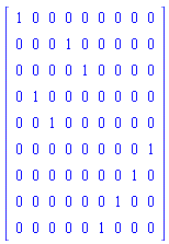 Matrix([[1, 0, 0, 0, 0, 0, 0, 0, 0], [0, 0, 0, 1, 0, 0, 0, 0, 0], [0, 0, 0, 0, 1, 0, 0, 0, 0], [0, 1, 0, 0, 0, 0, 0, 0, 0], [0, 0, 1, 0, 0, 0, 0, 0, 0], [0, 0, 0, 0, 0, 0, 0, 0, 1], [0, 0, 0, 0, 0, 0, 0, 1, 0], [0, 0, 0, 0, 0, 0, 1, 0, 0], [0, 0, 0, 0, 0, 1, 0, 0, 0]])