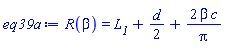 R(beta) = L__1+(1/2)*d+2*beta*c/Pi