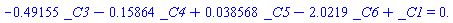 -.49155*_C3-.15864*_C4+0.38568e-1*_C5-2.0219*_C6+_C1 = 0.