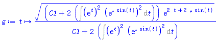 proc (t) options operator, arrow; ((C1+2*(Int((exp(t))^2*(exp(mu*sin(t)))^2, t)))*exp(2*t+2*mu*sin(t)))^(1/2)/(C1+2*(Int((exp(t))^2*(exp(mu*sin(t)))^2, t))) end proc