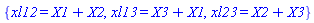 {xl12 = X1+X2, xl13 = X3+X1, xl23 = X2+X3}
