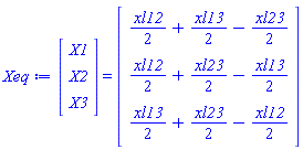 (Vector(3, {(1) = X1, (2) = X2, (3) = X3})) = (Vector(3, {(1) = (1/2)*xl12+(1/2)*xl13-(1/2)*xl23, (2) = (1/2)*xl12+(1/2)*xl23-(1/2)*xl13, (3) = (1/2)*xl13+(1/2)*xl23-(1/2)*xl12}))