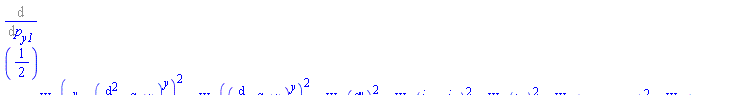 Diff((1/2)[W__y1(a[c]^y-(diff(diff(S[1](t), t), t))^y)^2+W__y2((diff(S[1](t), t))^y)^2+W__y3(S[1]^y)^2+W__y4(`#mscripts(mi("&phi;",fontstyle = "normal"),mi("c"),none(),none(),mo("&period;"),none(),none())`-`#mscripts(mi("&phi;",fontstyle = "normal"),mi("S"),none(),none(),mo("&period;"),none(),none())`)^2+W__y5(phi__S)^2+W__y6(p__y1-p__y10)^2+W__y7(p__y2-p__y20)^2+W__y8(p__y3-p__y30)^2+W__y9(p__y4-p__y40)^2], p__y1)