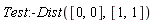 Test:-Dist([0, 0], [1, 1])