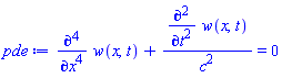 diff(diff(diff(diff(w(x, t), x), x), x), x)+(diff(diff(w(x, t), t), t))/c^2 = 0