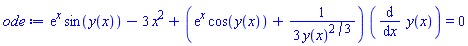 exp(x)*sin(y(x))-3*x^2+(exp(x)*cos(y(x))+(1/3)/y(x)^(2/3))*(diff(y(x), x)) = 0