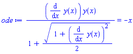 (diff(y(x), x))*y(x)/(1+(1/2)*(1+(diff(y(x), x))^2)^(1/2)) = -x