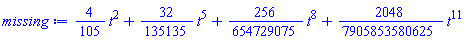(4/105)*t^2+(32/135135)*t^5+(256/654729075)*t^8+(2048/7905853580625)*t^11