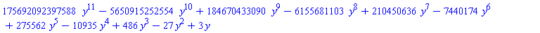 175692092397588*y^11-5650915252554*y^10+184670433090*y^9-6155681103*y^8+210450636*y^7-7440174*y^6+275562*y^5-10935*y^4+486*y^3-27*y^2+3*y