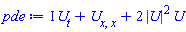 I*(diff(U(x, t), t))+diff(diff(U(x, t), x), x)+2*abs(U(x, t))^2*U(x, t)