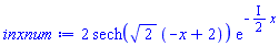 2*sech(2^(1/2)*(-x+2))*exp(-((1/2)*I)*x)