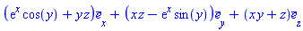 Vector(3, {(1) = exp(x)*cos(y)+y*z, (2) = x*z-exp(x)*sin(y), (3) = x*y+z})