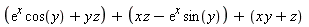 exp(x)*cos(y)+y*z+x*z-exp(x)*sin(y)+x*y+z