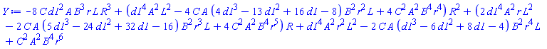 -8*C*d1^2*A*B^3*r*L*R^3+(d1^4*A^2*L^2-4*C*A*(4*d1^3-13*d1^2+16*d1-8)*B^2*r^2*L+4*C^2*A^2*B^4*r^4)*R^2+(2*d1^4*A^2*r*L^2-2*C*A*(5*d1^3-24*d1^2+32*d1-16)*B^2*r^3*L+4*C^2*A^2*B^4*r^5)*R+d1^4*A^2*r^2*L^2-2*C*A*(d1^3-6*d1^2+8*d1-4)*B^2*r^4*L+C^2*A^2*B^4*r^6