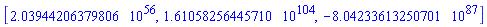 [0.203944206379806e57, 0.161058256445710e105, -0.804233613250701e88]