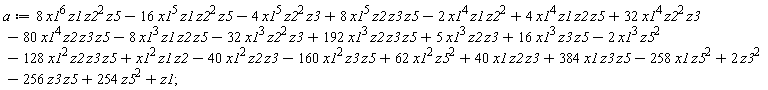 a := 8*x1^6*z1*z2^2*z5-16*x1^5*z1*z2^2*z5-4*x1^5*z2^2*z3+8*x1^5*z2*z3*z5-2*x1^4*z1*z2^2+4*x1^4*z1*z2*z5+32*x1^4*z2^2*z3-80*x1^4*z2*z3*z5-8*x1^3*z1*z2*z5-32*x1^3*z2^2*z3+192*x1^3*z2*z3*z5+5*x1^3*z2*z3+16*x1^3*z3*z5-2*x1^3*z5^2-128*x1^2*z2*z3*z5+x1^2*z1*z2-40*x1^2*z2*z3-160*x1^2*z3*z5+62*x1^2*z5^2+40*x1*z2*z3+384*x1*z3*z5-258*x1*z5^2+2*z3^2-256*z3*z5+254*z5^2+z1;