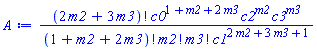 factorial(2*m2+3*m3)*c0^(1+m2+2*m3)*c2^m2*c3^m3/(factorial(1+m2+2*m3)*factorial(m2)*factorial(m3)*c1^(2*m2+3*m3+1))