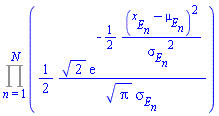 Product((1/2)*2^(1/2)*exp(-(1/2)*(x__E__n-mu__E__n)^2/sigma__E__n^2)/(Pi^(1/2)*sigma__E__n), n = 1 .. N)