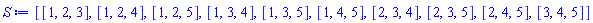 [[1, 2, 3], [1, 2, 4], [1, 2, 5], [1, 3, 4], [1, 3, 5], [1, 4, 5], [2, 3, 4], [2, 3, 5], [2, 4, 5], [3, 4, 5]]
