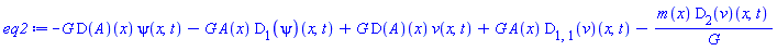 -G*(D(A))(x)*psi(x, t)-G*A(x)*(D[1](psi))(x, t)+G*(D(A))(x)*v(x, t)+G*A(x)*(D[1, 1](v))(x, t)-m(x)*(D[2](v))(x, t)/G