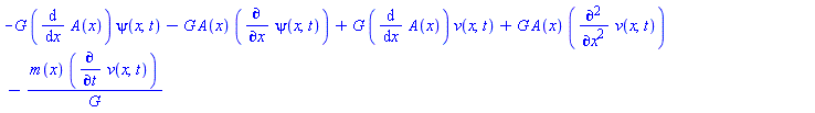 -G*(diff(A(x), x))*psi(x, t)-G*A(x)*(diff(psi(x, t), x))+G*(diff(A(x), x))*v(x, t)+G*A(x)*(diff(diff(v(x, t), x), x))-m(x)*(diff(v(x, t), t))/G