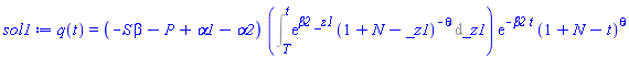 q(t) = (-S*beta-P+alpha1-alpha2)*(Int(exp(beta2*_z1)*(1+N-_z1)^(-theta), _z1 = T .. t))*exp(-beta2*t)*(1+N-t)^theta