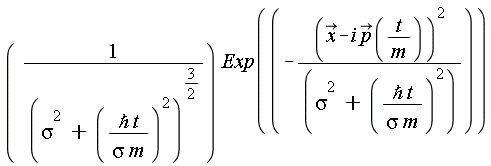 Exp(-(`#mover(mi("x"),mo("&rarr;"))`-i*`#mover(mi("p"),mo("&rarr;"))`(t/m))^2/(sigma^2+(`#msup(mi("&hbar;"),mo("&InvisibleTimes;"))`*t/(sigma*m))^2))/(sigma^2+(`#msup(mi("&hbar;"),mo("&InvisibleTimes;"))`*t/(sigma*m))^2)^(3/2)