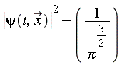 abs(psi(t, `#mover(mi("x"),mo("&rarr;"))`))^2 = 1/Pi^(3/2)