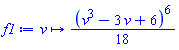 proc (v) options operator, arrow, function_assign; (1/18)*(v^3-3*v+6)^6 end proc