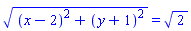 ((x-2)^2+(y+1)^2)^(1/2) = 2^(1/2)