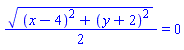 (1/2)*((x-4)^2+(y+2)^2)^(1/2) = 0