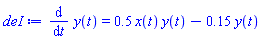 diff(y(t), t) = .5*x(t)*y(t)-.15*y(t)